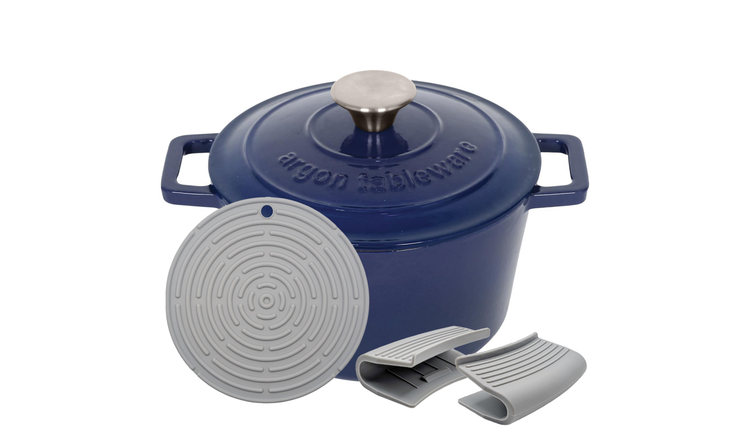 Argon Tableware Round Cast Iron Casserole Dish - Midnight Blue