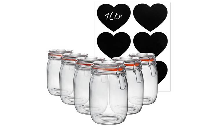 Argon Tableware Glass Storage Jars with Heart Labels - Pack of 6