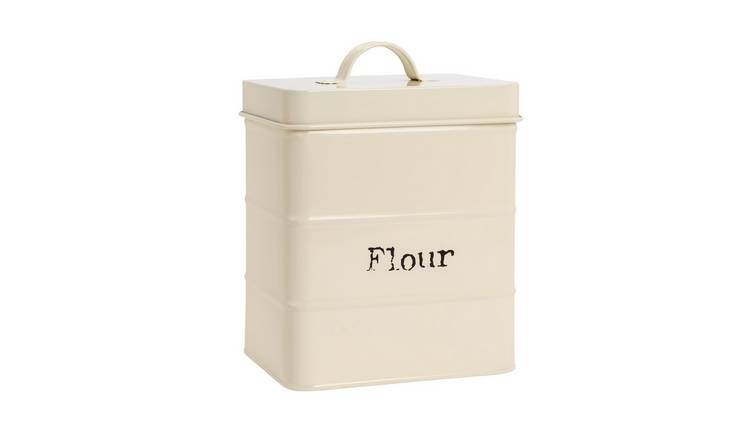 Harbour Housewares Vintage Metal Kitchen Flour Canister - Cream