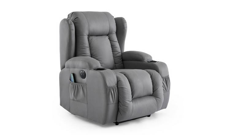 Furniture Online Caesar Grey Tech Fabric Electric Recliner Heat & Massage Chair