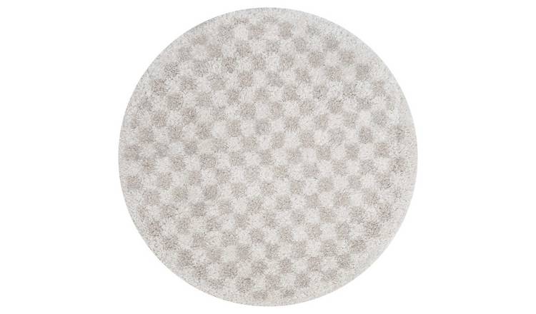 The Rugs Beige Moodi Chequered Round Shaggy Rug - 120cm