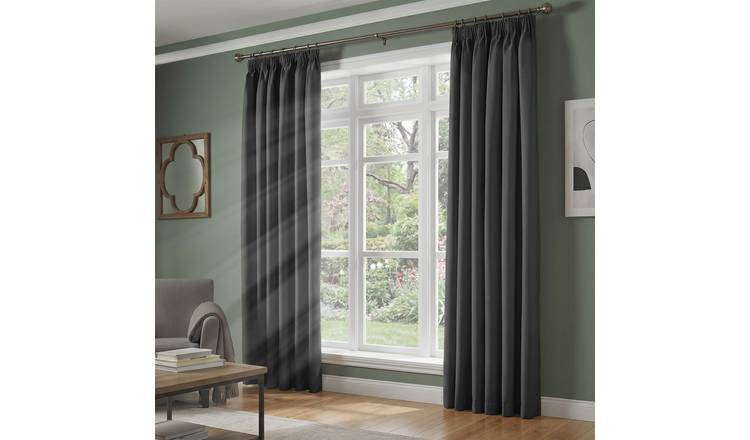 Luxury Living Blackout Pencil Pleat Curtains 168cm x 229cm - Charcoal