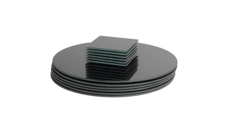 Harbour Housewares 12 Piece Round Glass Placemats & Coasters Set - Black