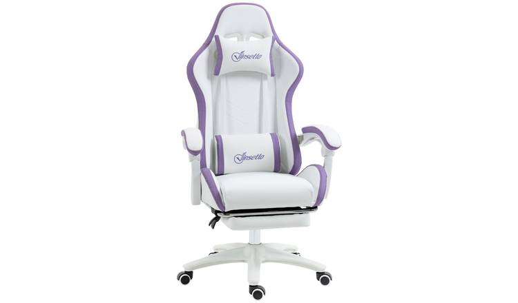 Vinsetto Reclining High Back Computer Gamer Chair - White and Purple