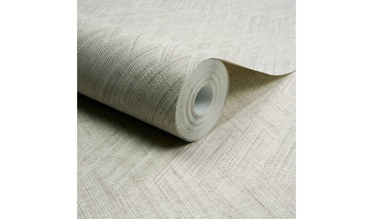 Grandeco Yuno Geometric Fabric Diamond Weave Textured Wallpaper - Light Grey