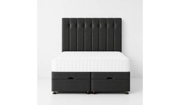 Comfy Deluxe Leo 4ft Small Double Plush Velvet End Lift Ottoman Bed Set - Grey