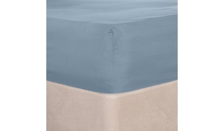 OHS Plain Dyed Microfibre Fitted Bed Sheet Blue - Double