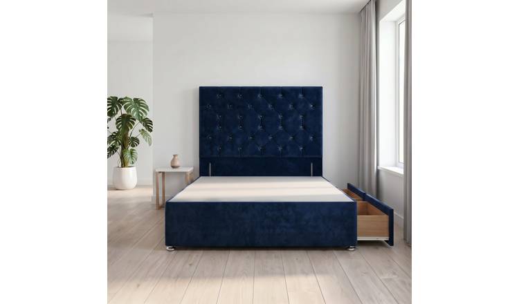 Somnior Diamante Velvet 6FT Super King 2 Drawer Divan Bed Base - Navy