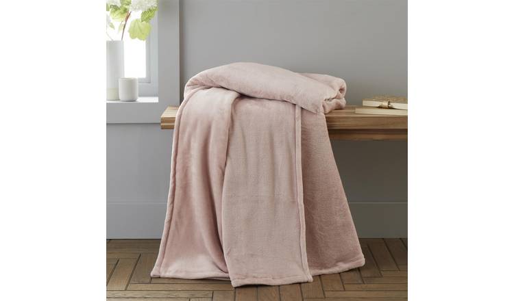Catherine Lansfield Raschel Velvet Touch Blanket Throw 200 x 240cm - Blush Pink