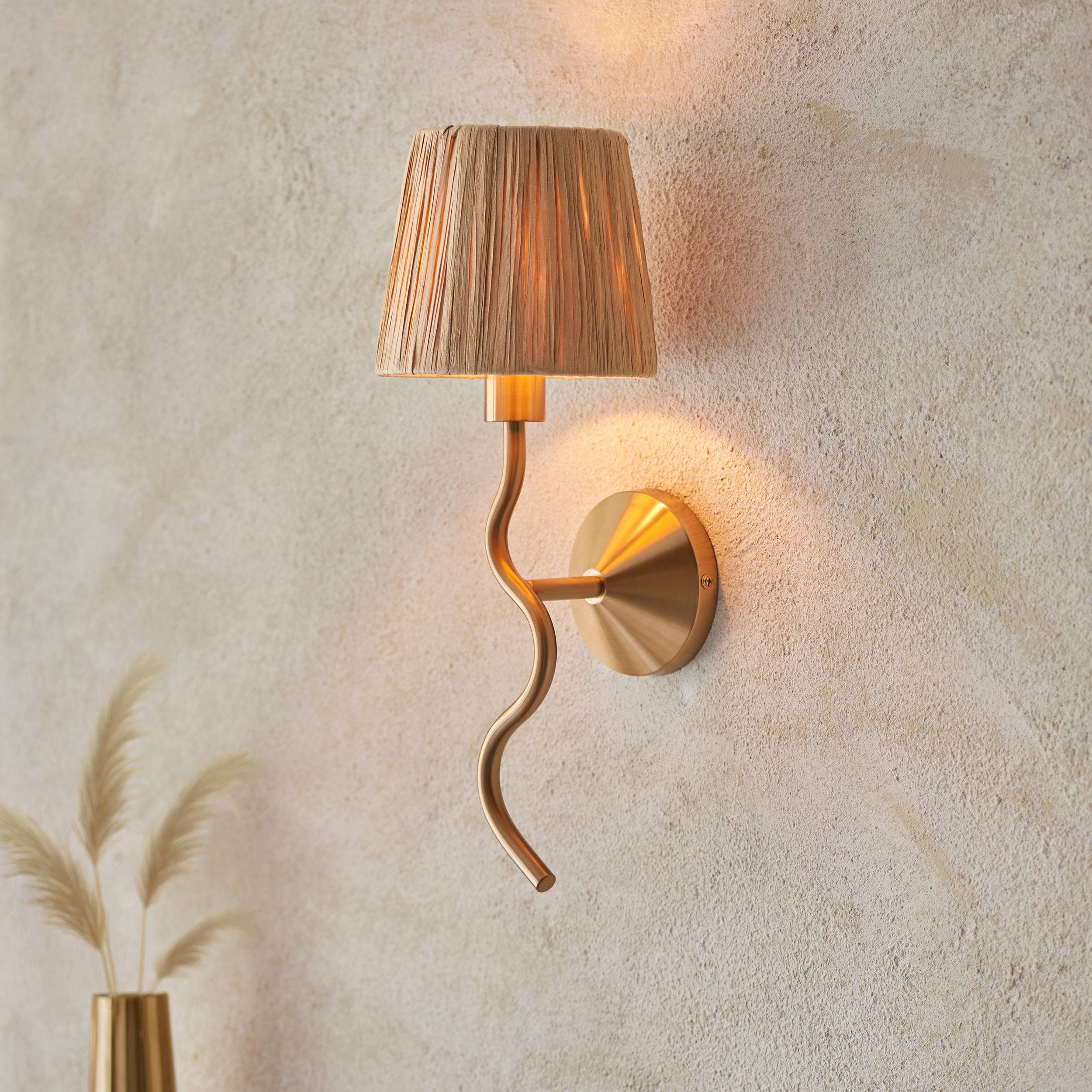 Loops Direct Raffia Wall Light - Brushed Aged Brass and Natural Raffia - Image 2