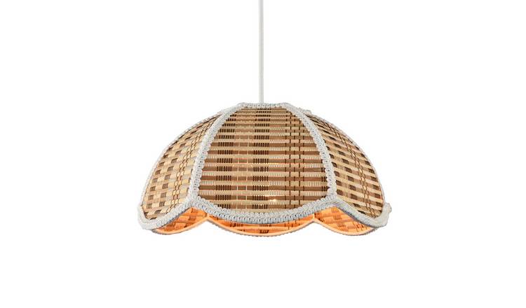 Happy Homewares Brown Vintage Victorian Rattan with White Pendant Shade - 30cm