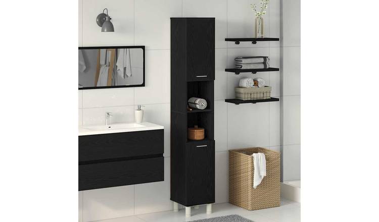 Walplus Engineered Wood Bathroom Cabinet - Black Oak - 30 x 30 x 179 cm