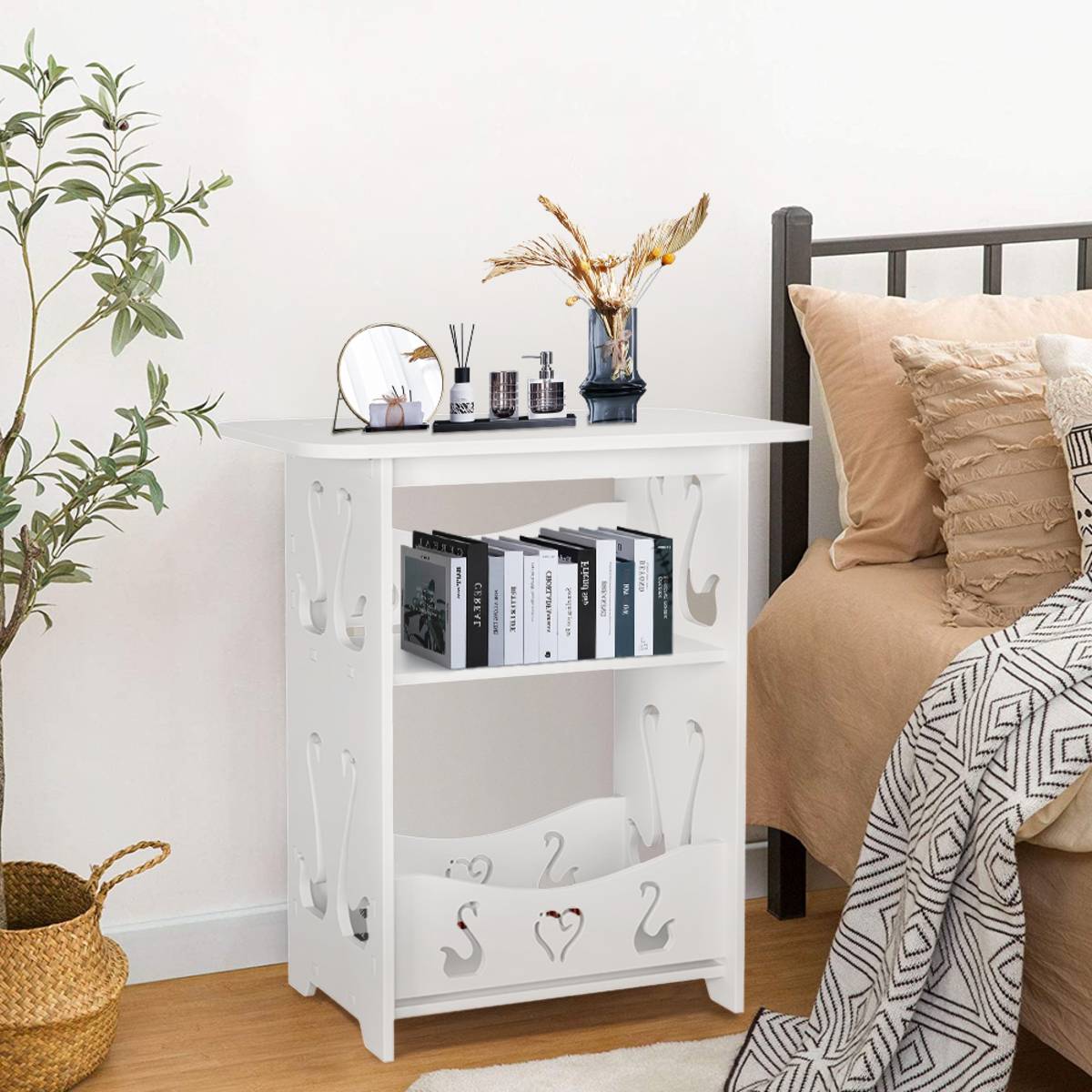 Living and Home 2-Tier PVC Side Table - White - Image 2