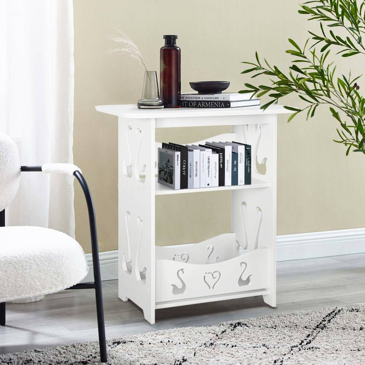 Living and Home 2-Tier PVC Side Table - White - Image 3