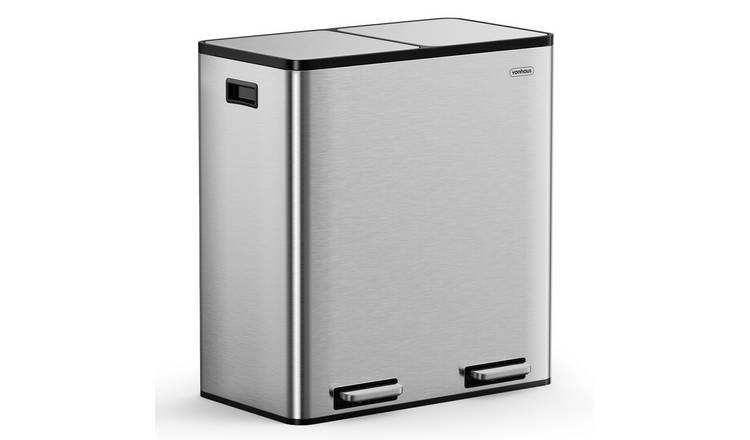 VonHaus 60L 2 x 30L Stainless Steel Waste & Recycling Bin - Stainless Steel