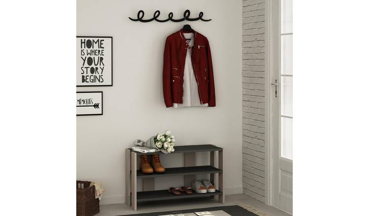 Decortie Tono Shoe Rack With Hooks - Anthracite & Mocha