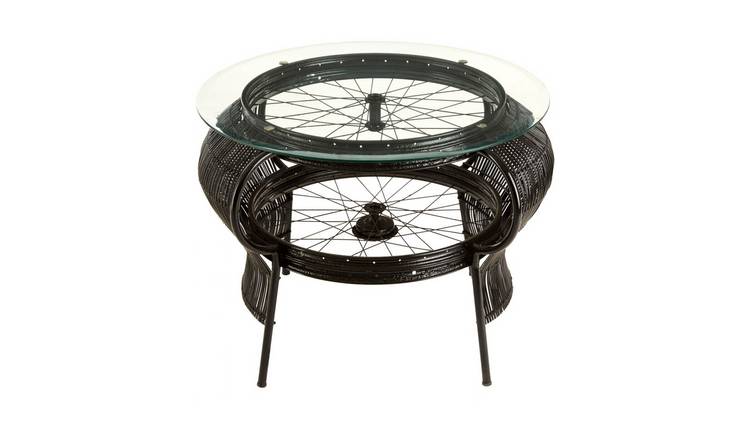 Orsina Glass Bicycle Spoke Style Coffee Table – Black and White