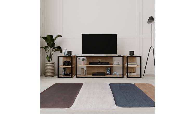 Decortie Echo 3 Piece TV Unit Set with Metal Frame - Oak
