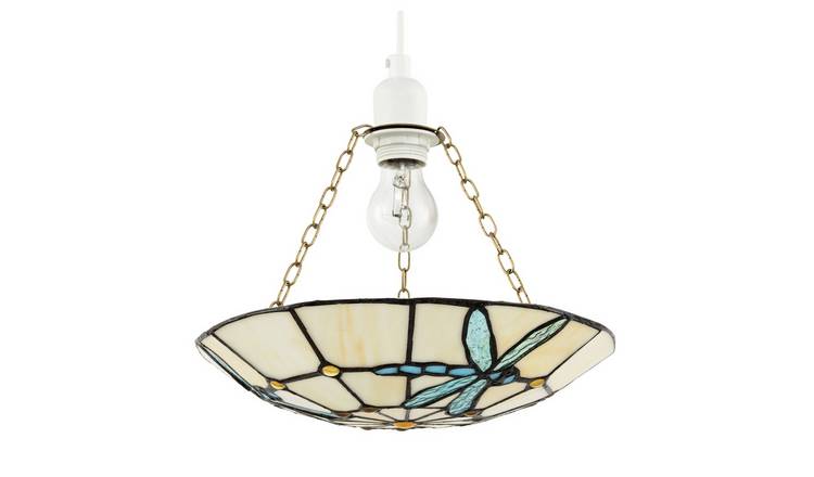 Happy Homewares Aqua Sky Blue and Emerald Green Dragonfly Pendant Shade - 31cm