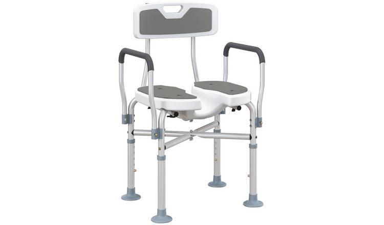 HOMCOM Shower Chair with Hygiene Cut-Out Seat and Reinforced Crossbars - Grey