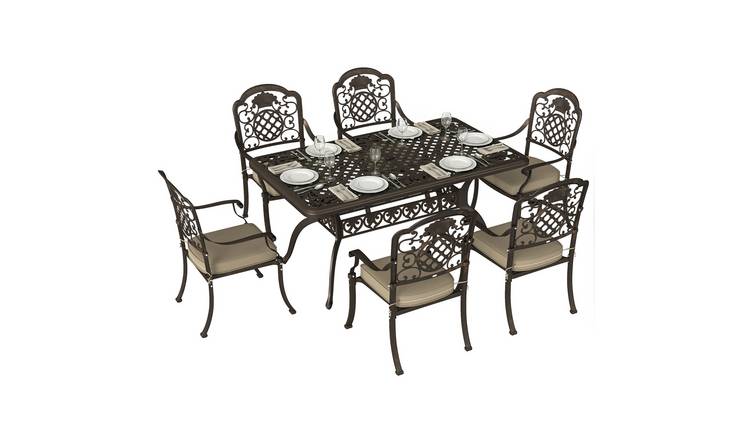 Outsunny Cast Aluminium Garden Dining Set with Parasol Hole- Bronze