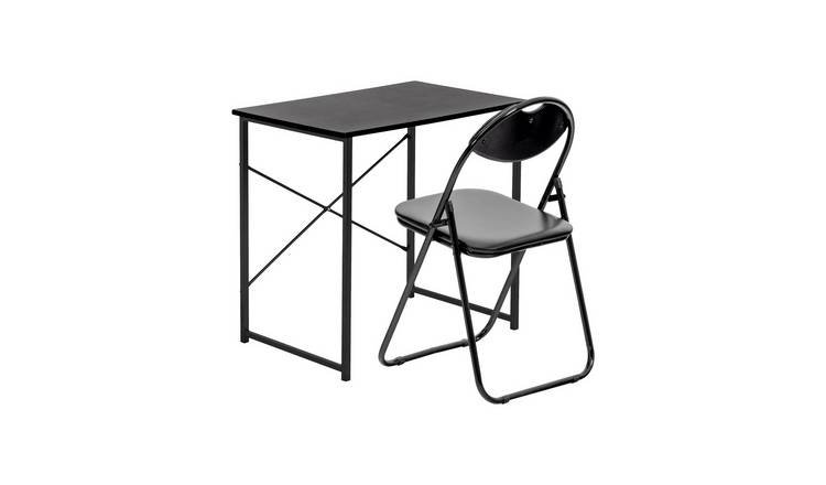Harbour Housewares Wooden Computer Desk & Chair Set - Black/Black