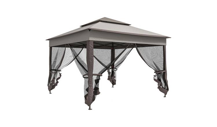 Outsunny Netted Pop Up Gazebo with Double Roof - Light Grey