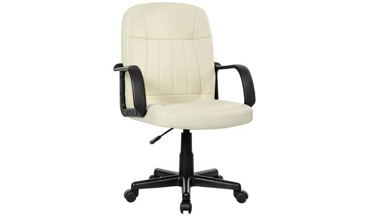 HOMCOM Swivel PU Leather Computer Desk Chair - Cream White