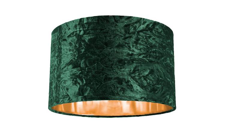 Happy Homewares Green Crushed Velvet with Shiny Copper Inner Lampshade - 35cm