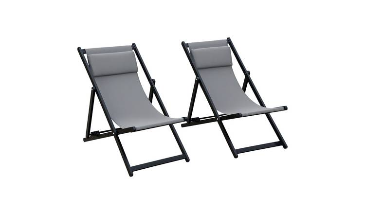 Outsunny 2 Aluminium Foldable Garden Beach - Dark Grey
