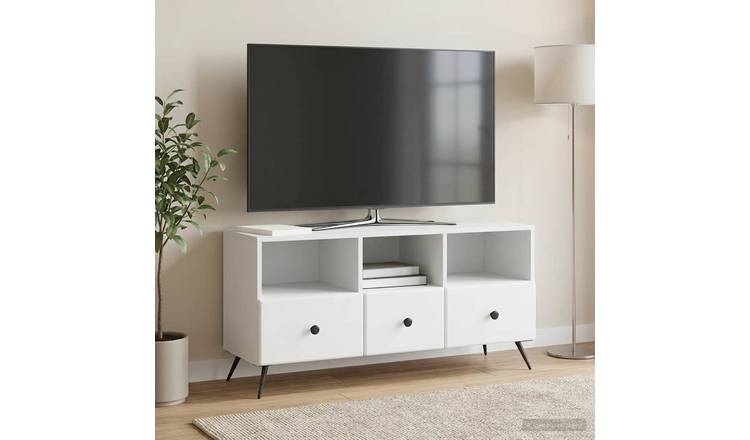 Walplus Wood TV Cabinet with Drawers Wide Unit - White - 102 x 34.5 x 50 cm