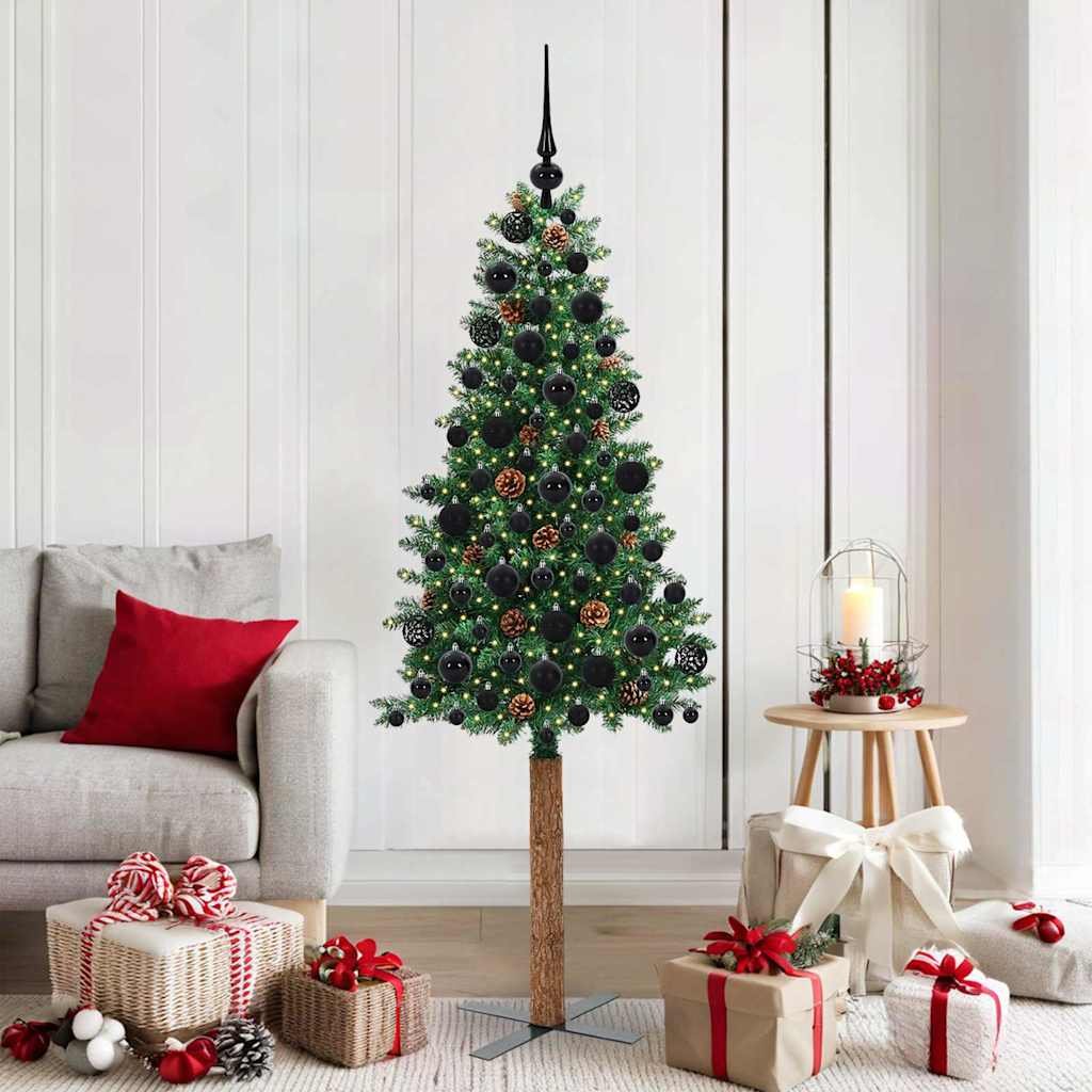 Walplus 300 Warm LED Lights Slim Artificial Christmas Tree - Green - 180 cm - Image 1