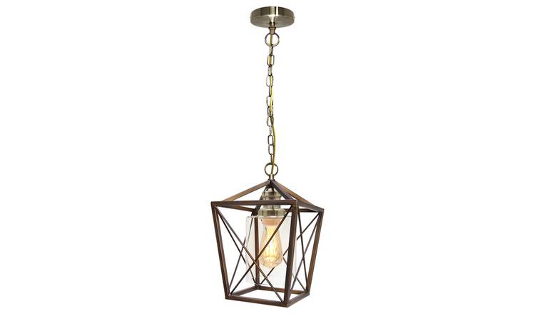 Energy Light Bulbs Tapered Square Lantern Ceiling Pendant Light - Antique Brass