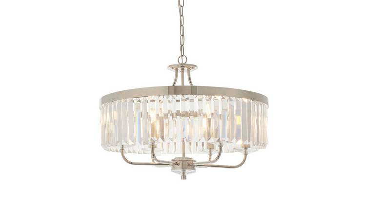 Loops Direct Steel and Glass 6-Bulb Pendant Chandelier - Bright Nickel