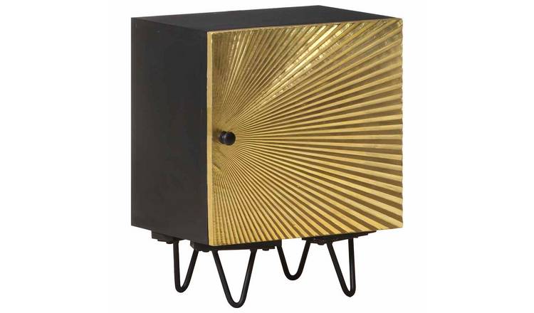 Walplus Solid Mango Wood Bedside Cabinet - Black and Gold - 40 x 30 x 50 cm