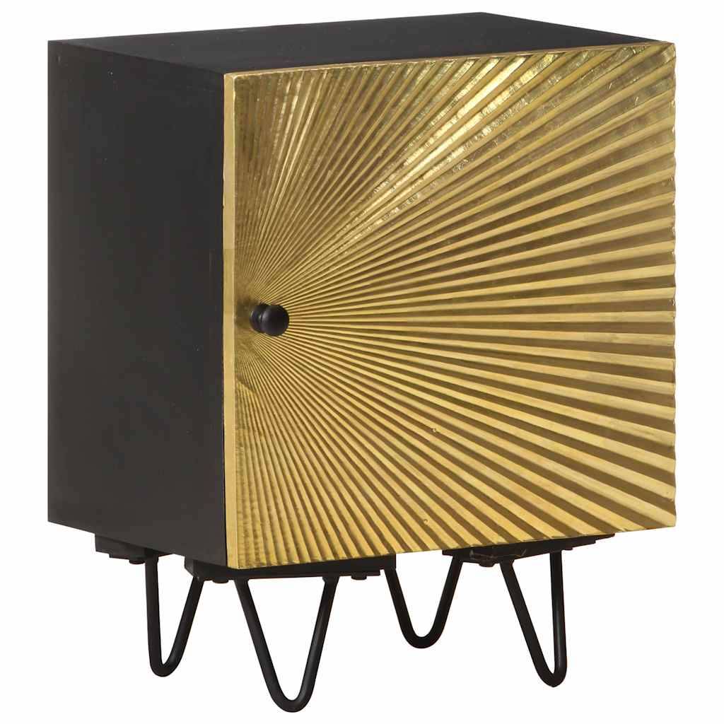 Walplus Solid Mango Wood Bedside Cabinet - Black and Gold - 40 x 30 x 50 cm - Image 1