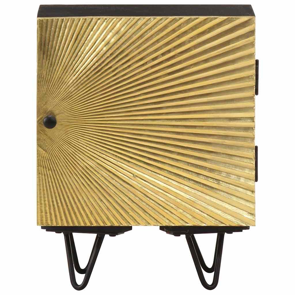 Walplus Solid Mango Wood Bedside Cabinet - Black and Gold - 40 x 30 x 50 cm - Image 2