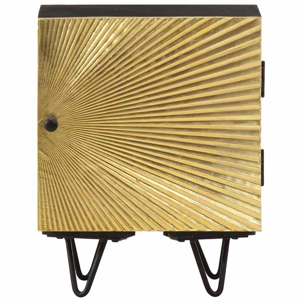 Walplus Solid Mango Wood Bedside Cabinet - Black and Gold - 40 x 30 x 50 cm - Image 2