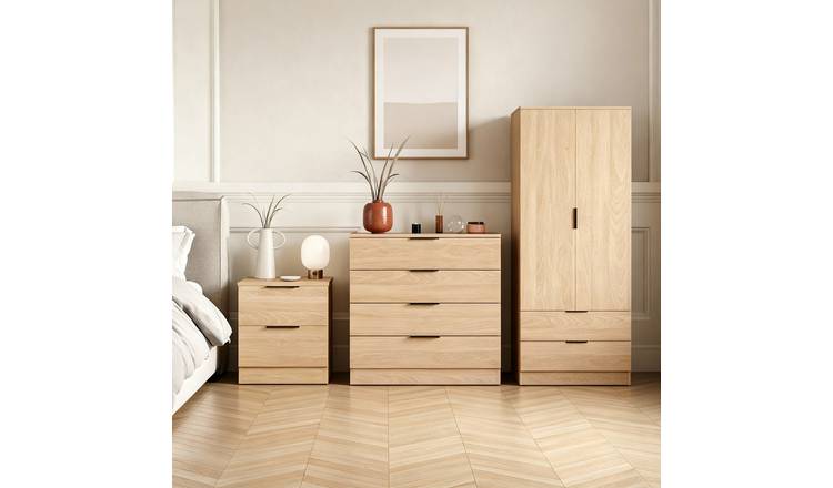 Vida Designs Trega Bedroom Set (Bedside, 4 Drawer Chest, 2x2 Wardrobe) - Pine