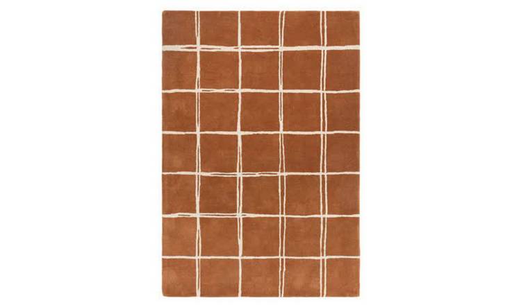 Mega Flooring Orange Shaggy Chequered Rug - 80 x 150cm