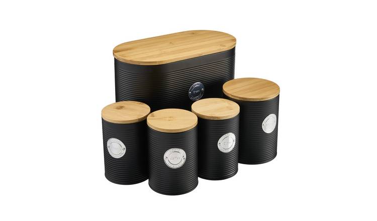 Cooks Professional 5 Piece Ribbed Kitchen Storage Set - Black/Silver