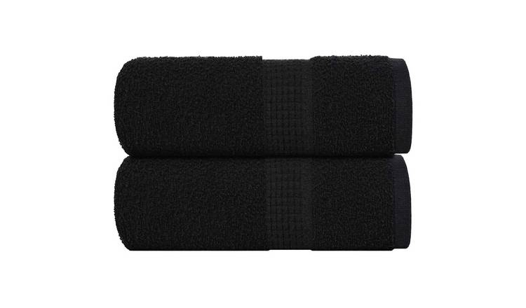 Walplus Pack of 2 Cotton Wash Towels - Black - 30 x 30 cm