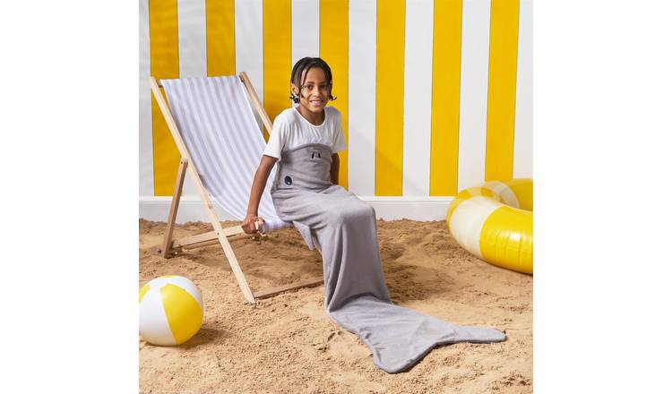 OHS Kids Shark Wearable Microfibre Beach Towel - Grey
