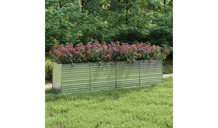 Walplus Galvanised Steel Raised Garden Bed - Silver - 320 x 80 x 77 cm