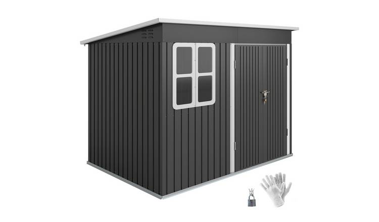 Outsunny Galvanised Steel Garden Shed with Foundation Kit - Dark Grey