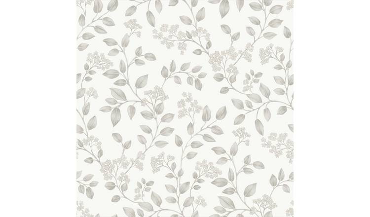 Grandeco Jasmine Leaf Trail Textured Wallpaper - Light Grey