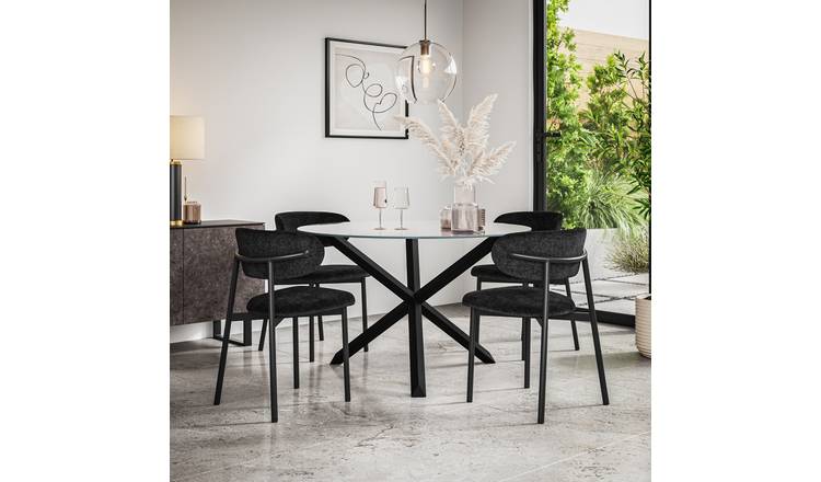 Furniture Online Malvern Glass Glass Dining Table & 4 Myla Black Chairs