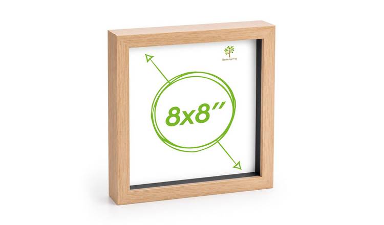 Nicola Spring 3D Box Photo Frame - 8 x 8" with 4 x 4" Mount - Light Wood/White