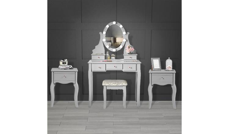 CARME Home Ruby Hollywood LED Dressing Table & Side Table - Grey