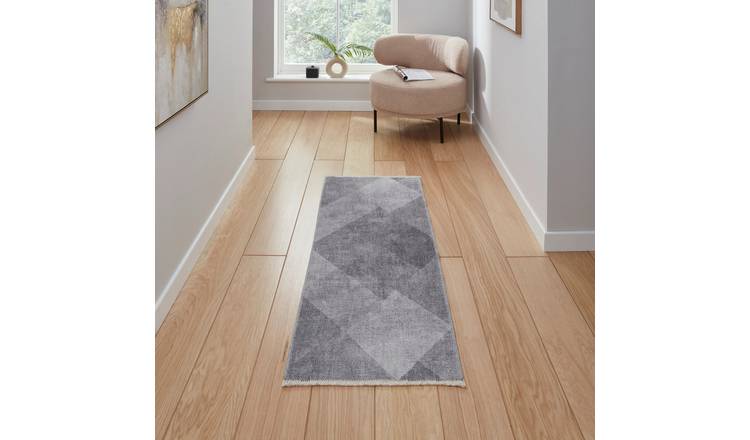 Mega Flooring Grey Modern Geometric Rug - 60 x 170cm
